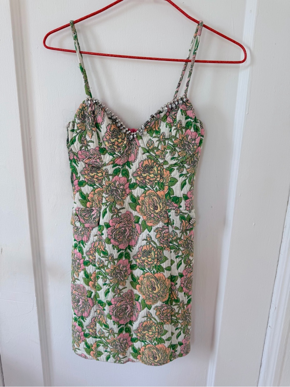 Zara Pink & Green Floral Spaghetti Strap Mini Dress